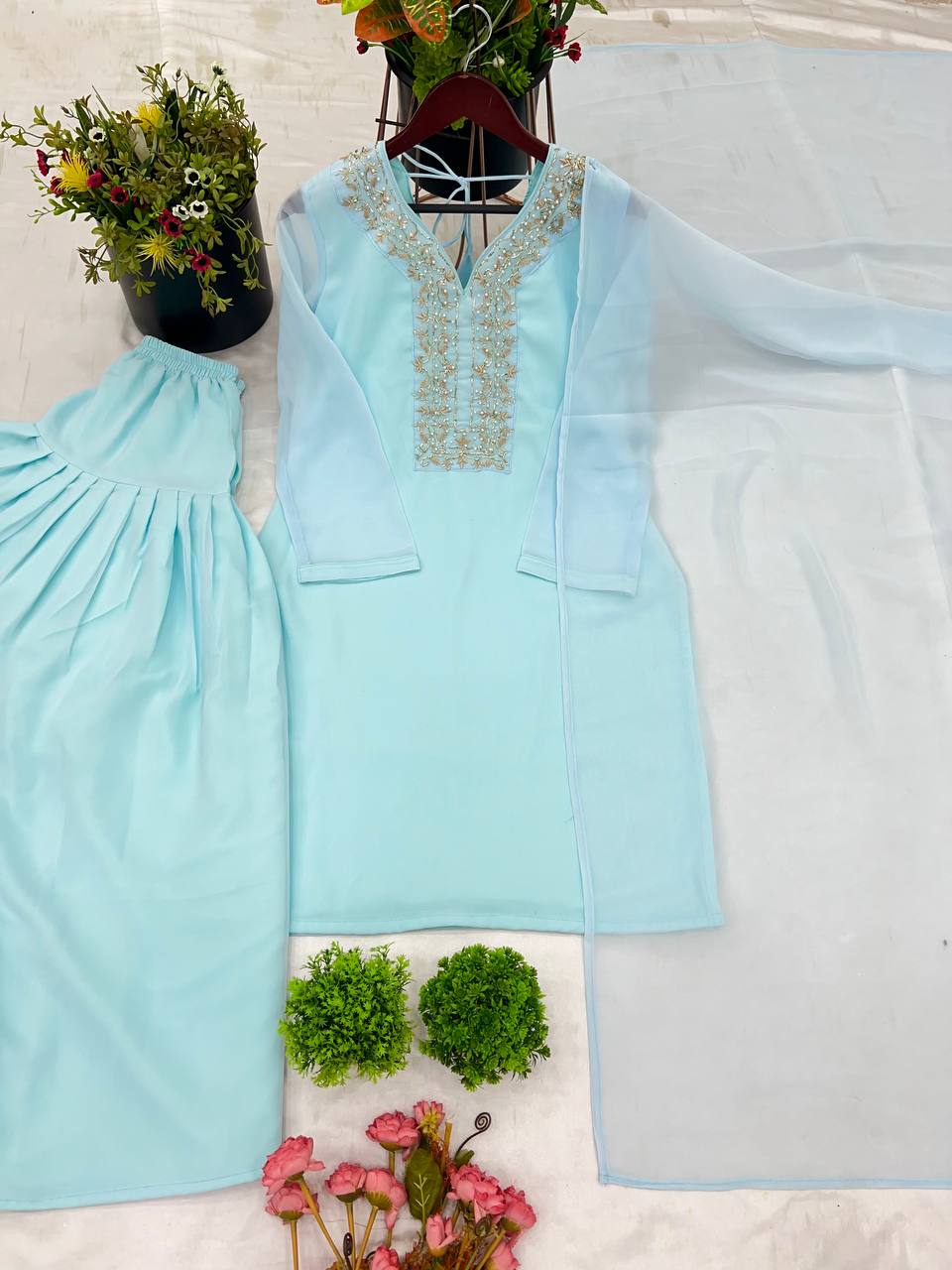 Faux Geeorgette Embroidery Work Top Farshi