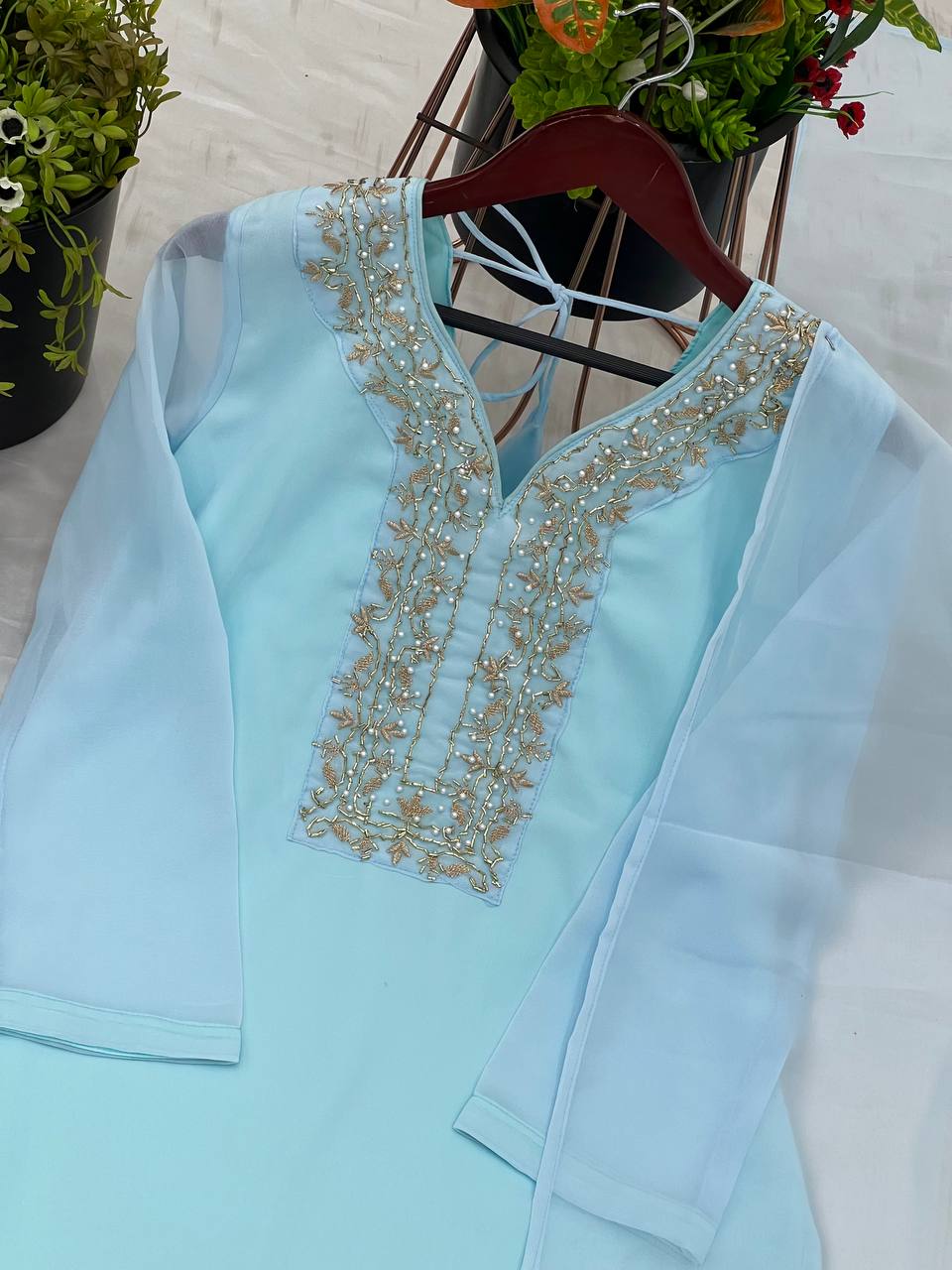 Faux Geeorgette Embroidery Work Top Farshi