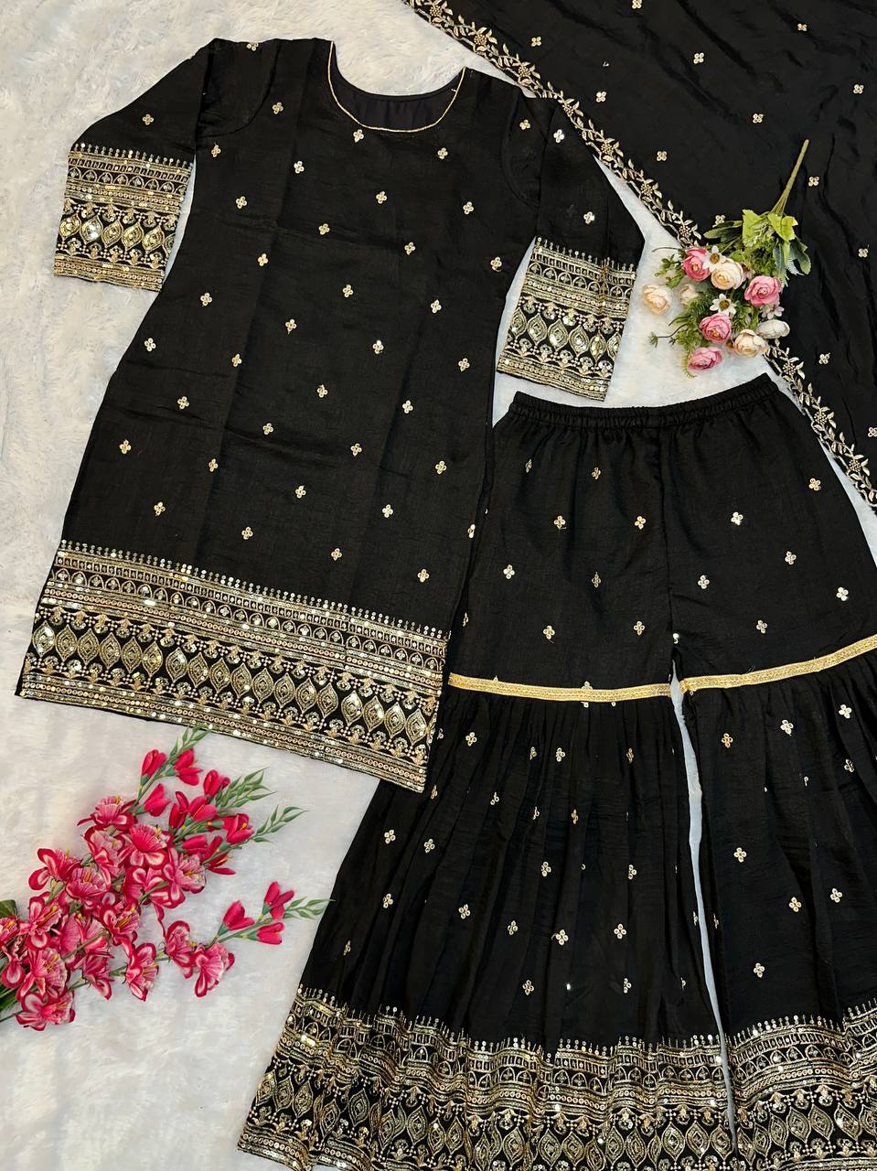 Havy Vichitra Silk Embroidery Work Top Sharara