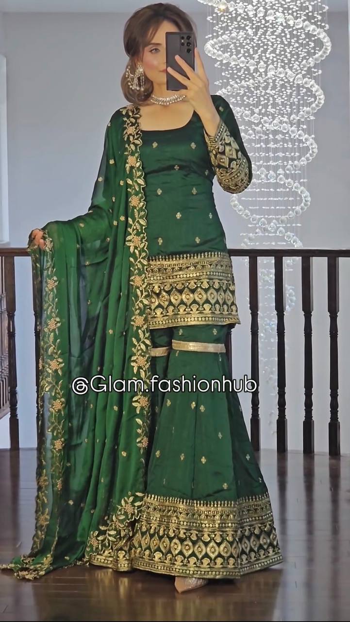 Havy Vichitra Silk Embroidery Work Top Sharara