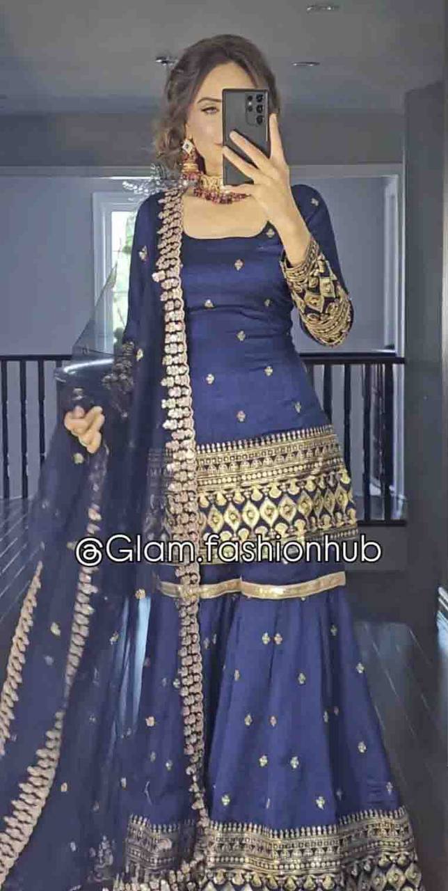 Havy Vichitra Silk Embroidery Work Top Sharara