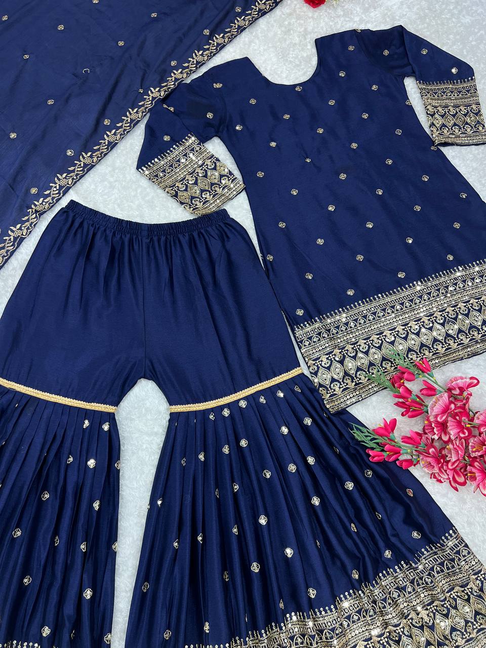 Havy Vichitra Silk Embroidery Work Top Sharara