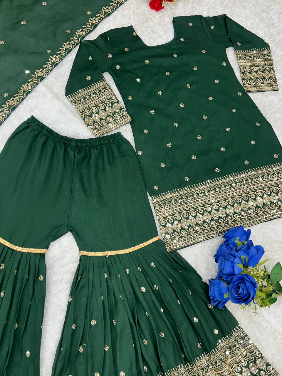 Havy Vichitra Silk Embroidery Work Top Sharara