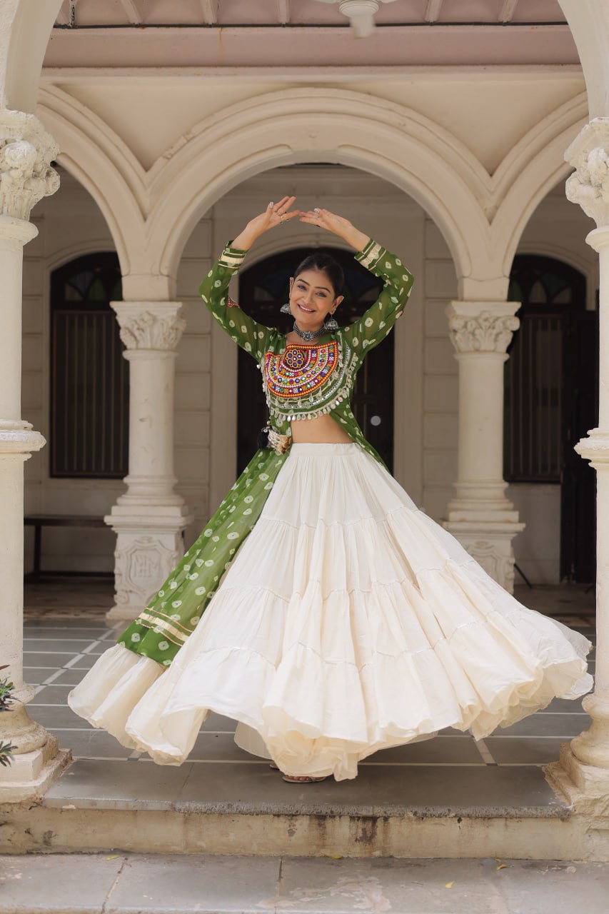 Kora Cotton Navratri Special Plain Work Lehenga