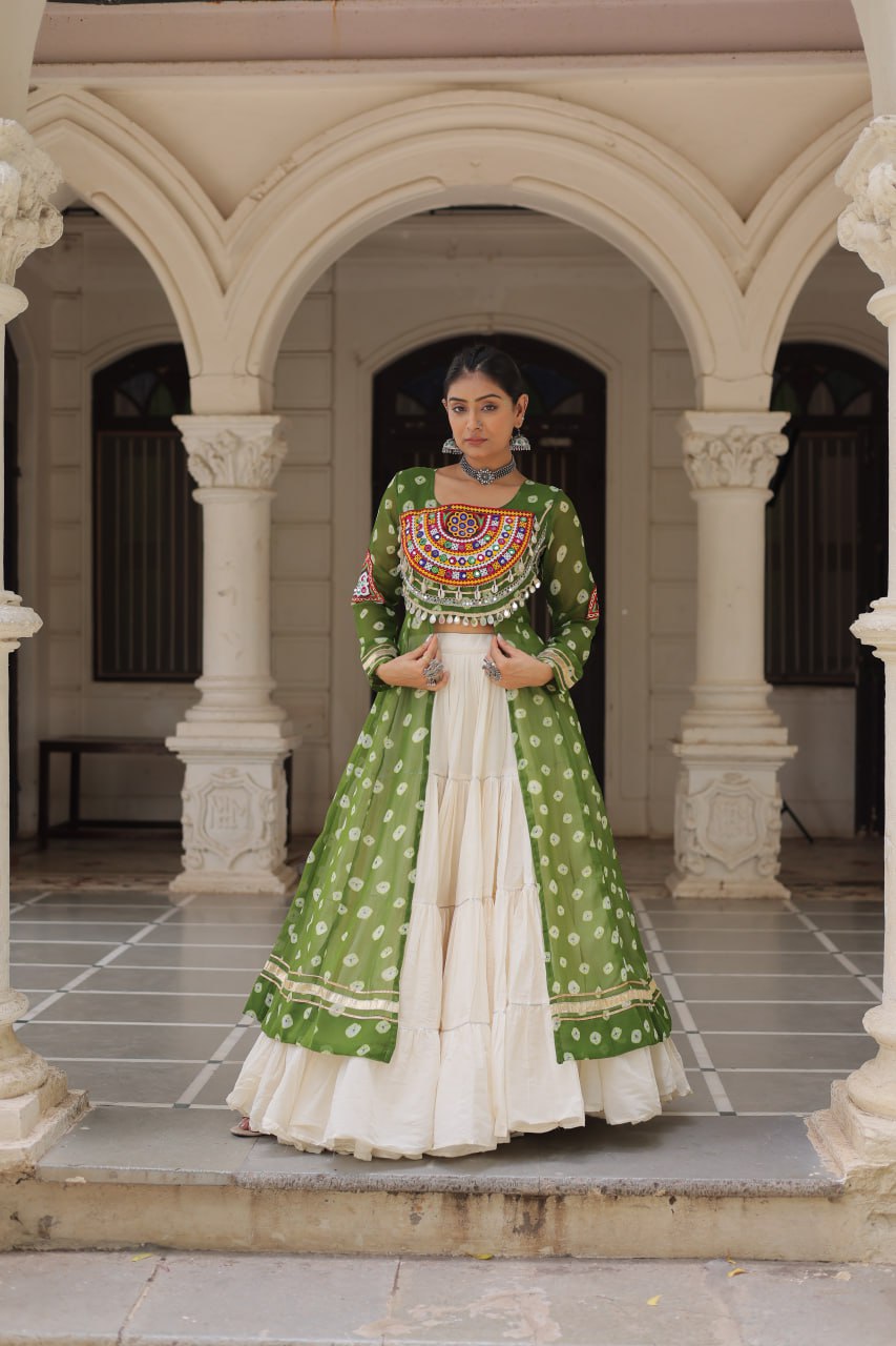 Kora Cotton Navratri Special Plain Work Lehenga