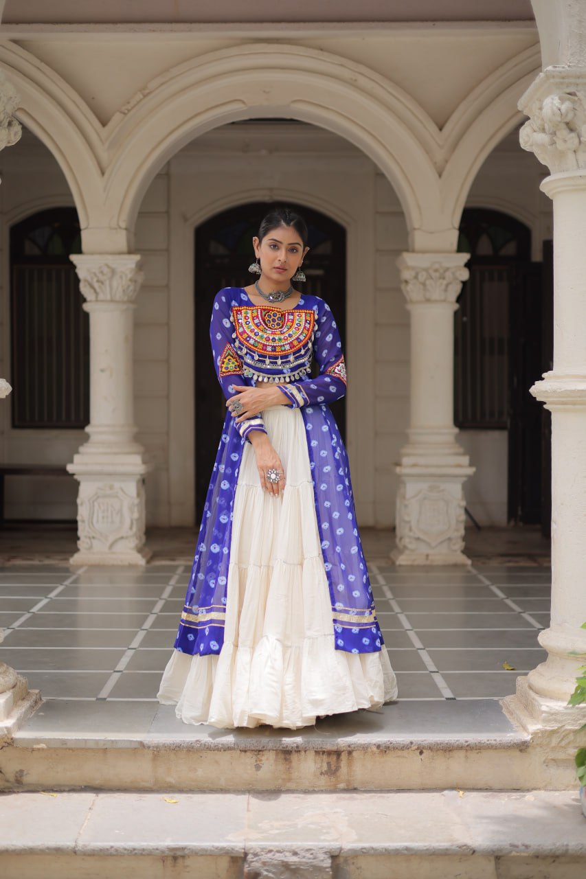 Kora Cotton Navratri Special Plain Work Lehenga