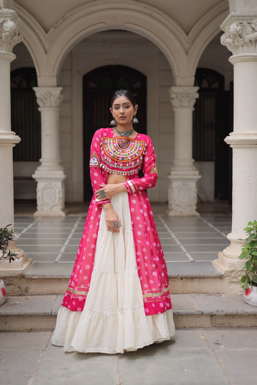 Kora Cotton Navratri Special Plain Work Lehenga