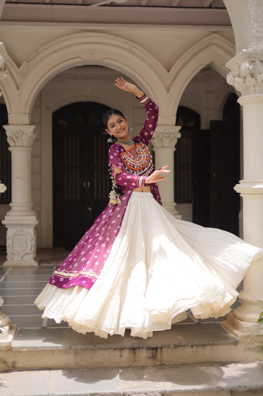 Kora Cotton Navratri Special Plain Work Lehenga