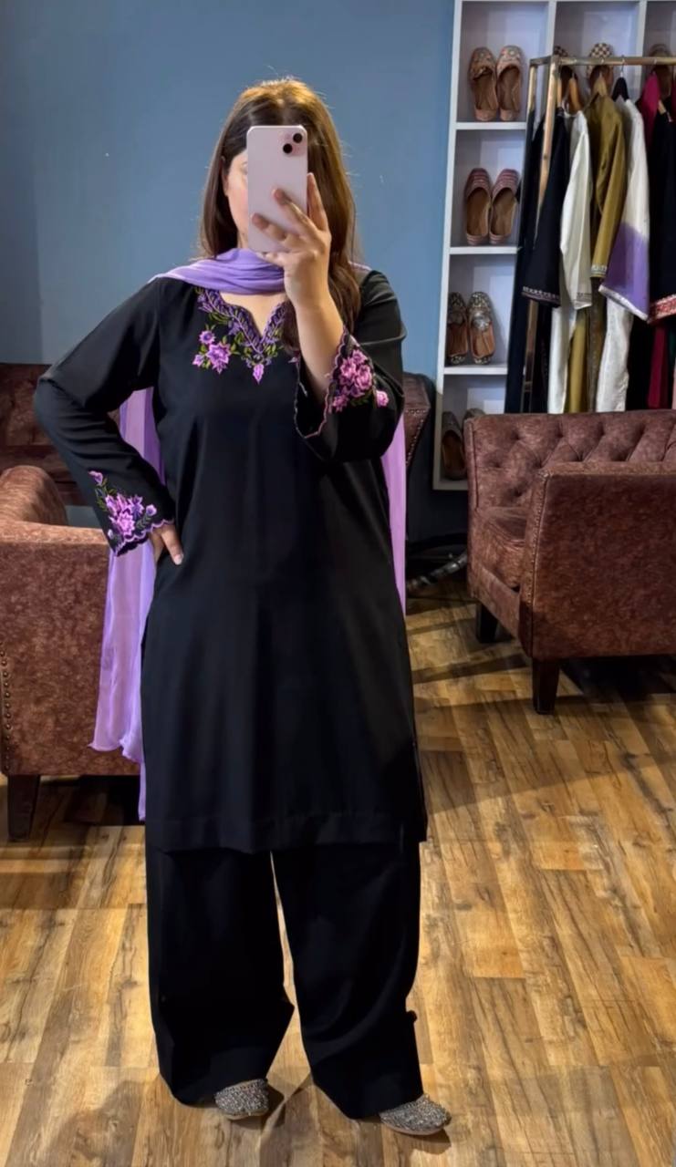 Heavy Riyon Silk Micro Cotton Embroidery Work Top Plazzo