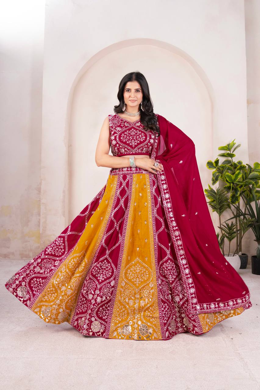 Vichitra Silk Embroidery Sequence Work Lehenga