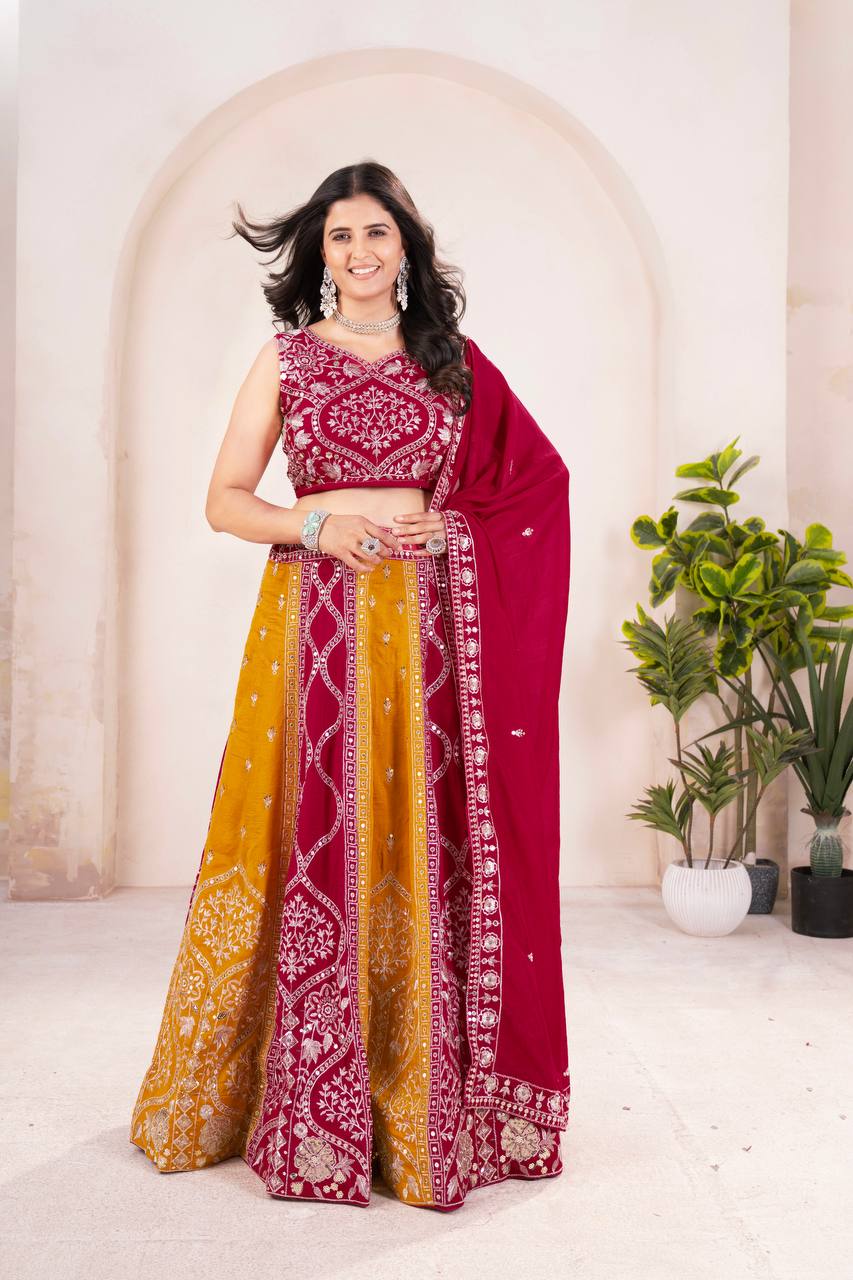 Vichitra Silk Embroidery Sequence Work Lehenga