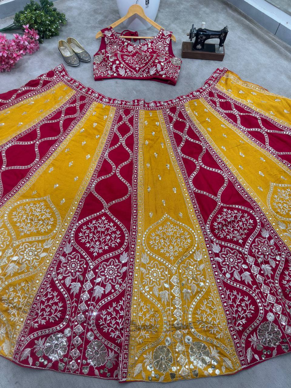 Vichitra Silk Embroidery Sequence Work Lehenga