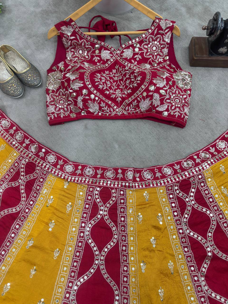 Vichitra Silk Embroidery Sequence Work Lehenga