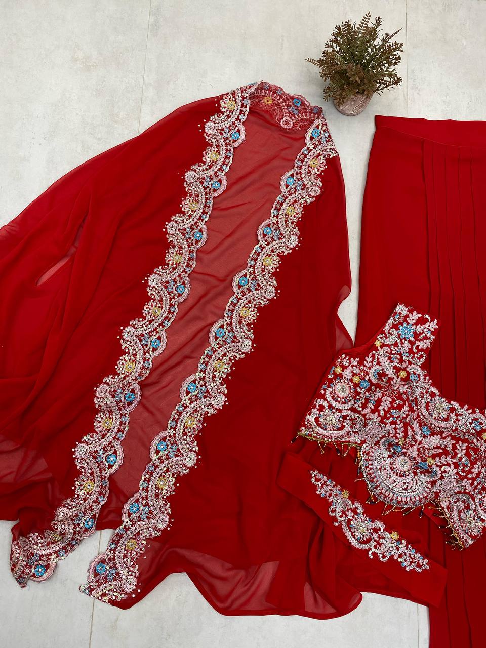 Georgette Sequence Embroidery Work Shrug Draped
