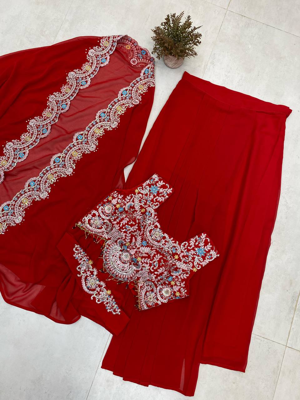 Georgette Sequence Embroidery Work Shrug Draped
