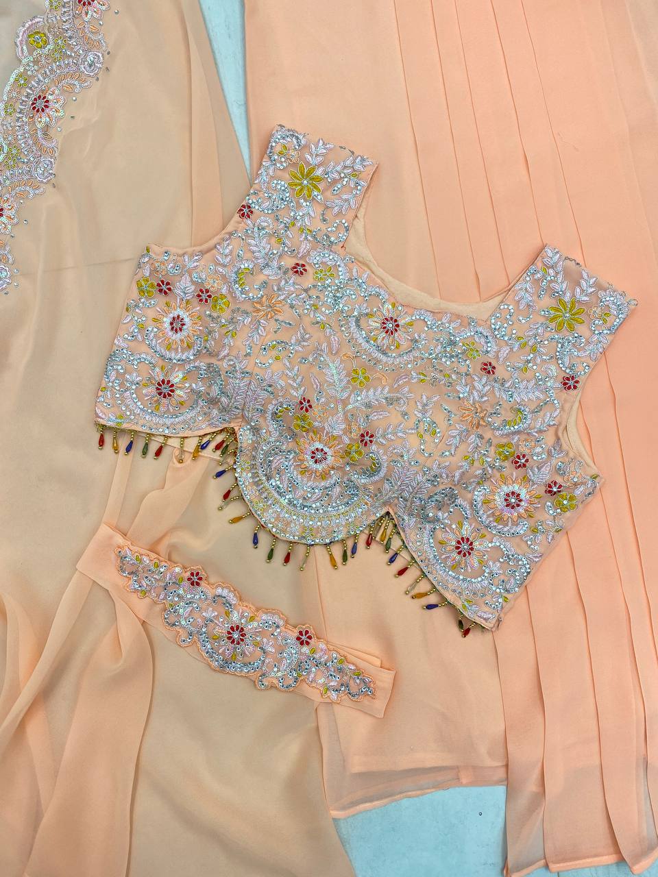 Georgette Sequence Embroidery Work Shrug Draped
