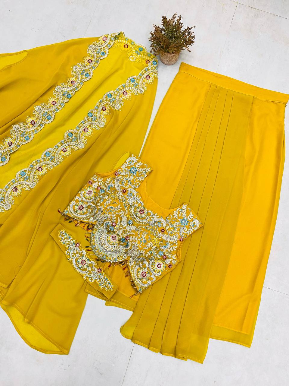 Georgette Sequence Embroidery Work Shrug Draped