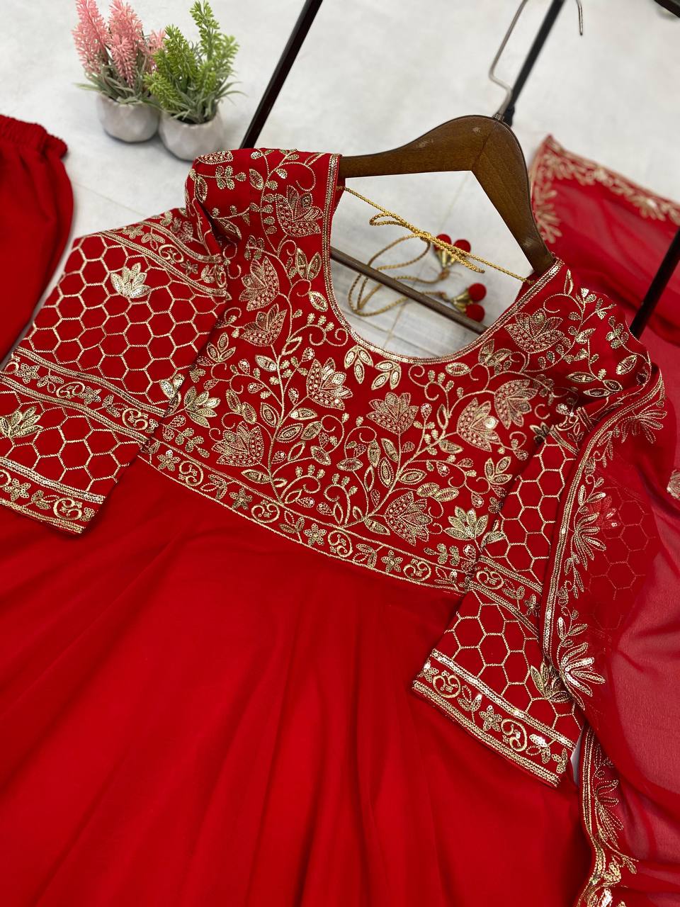 Sequence Embroidered Work Front & Both Side And sleeves work in Top