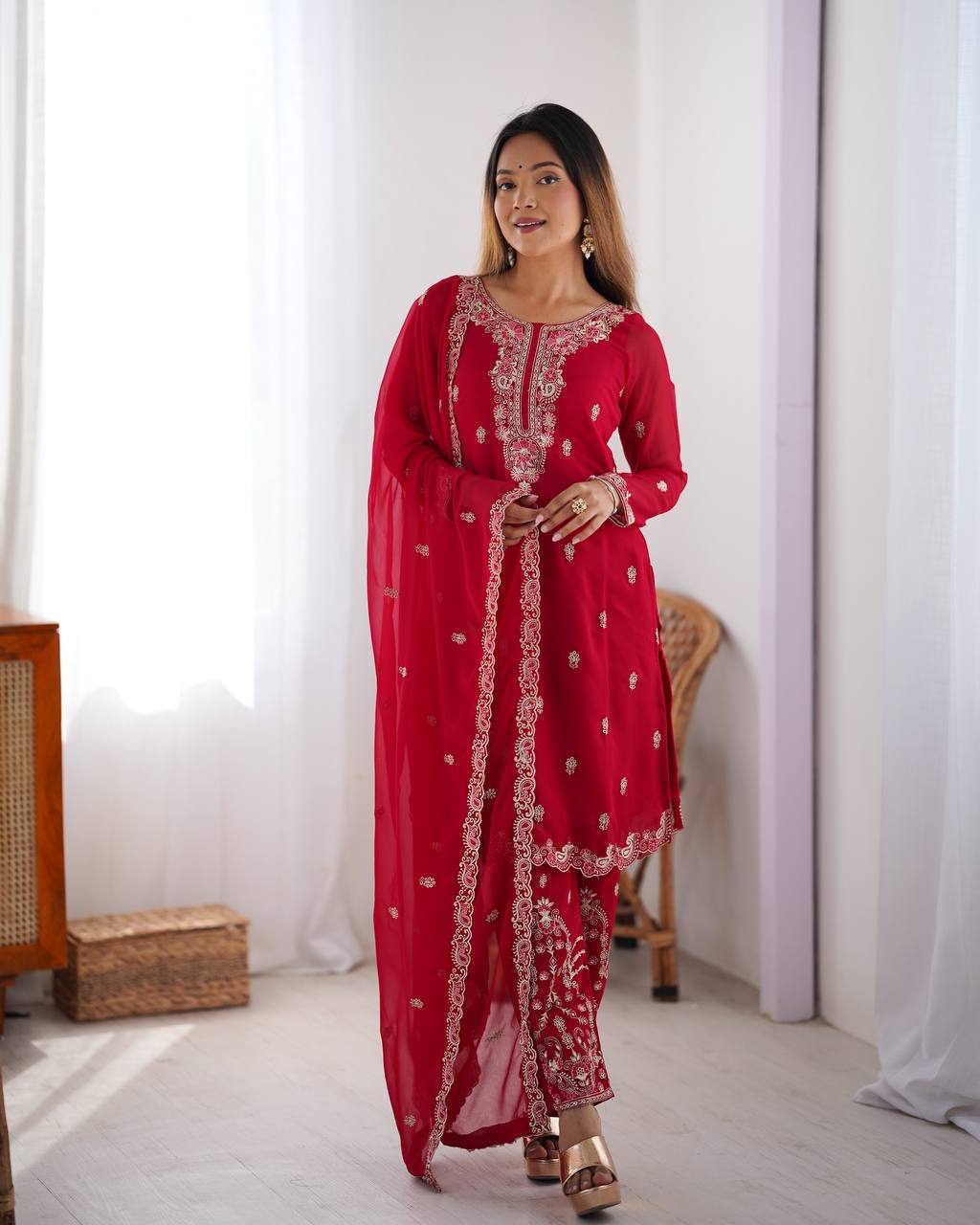 Faux Georgette Thred Work Kurti
