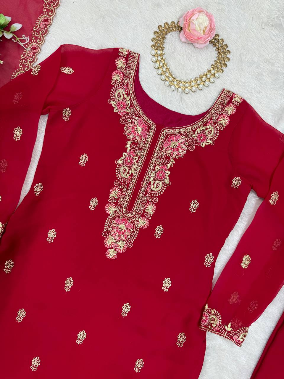 Faux Georgette Thred Work Kurti