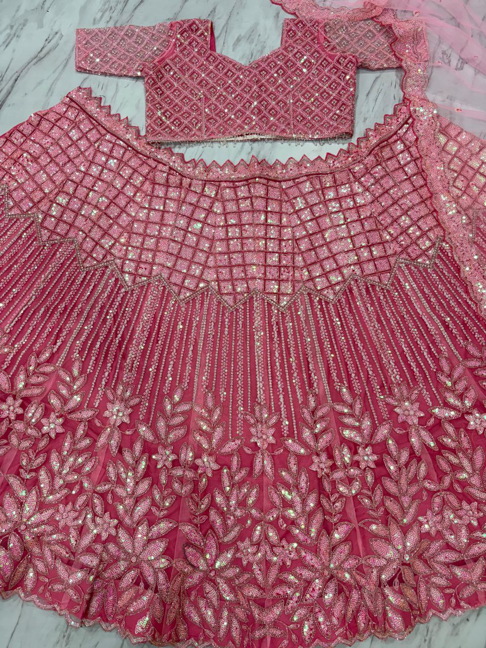 Pink Color Premium Net With Embroiderty Work Lehenga