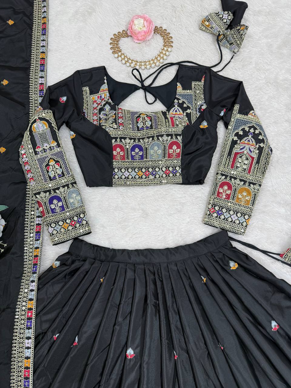 Natural Crep Silk With Coding Dori Thread And Sequence Work Lehenga Choli