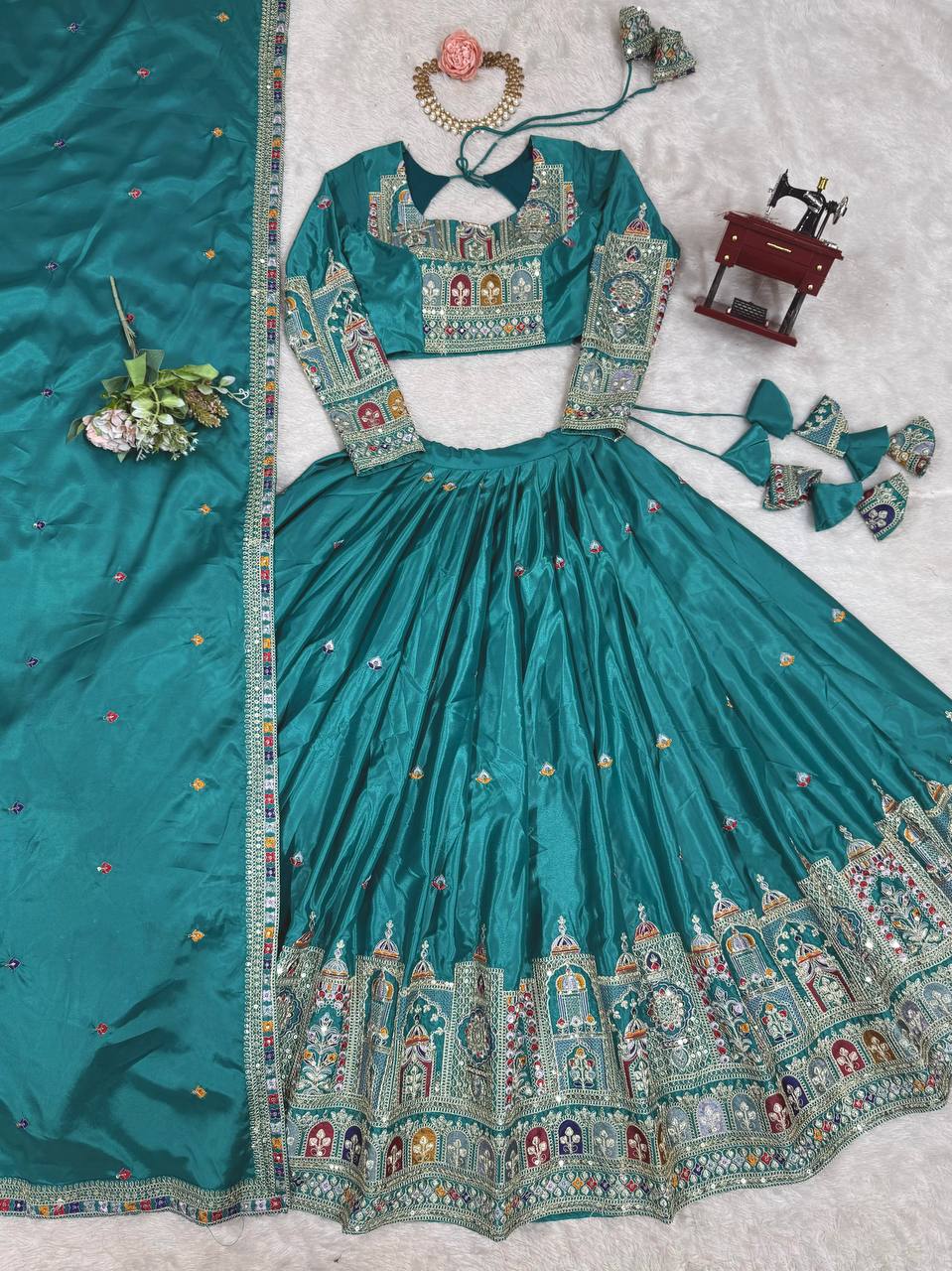 Natural Crep Silk With Coding Dori Thread And Sequence Work Lehenga Choli