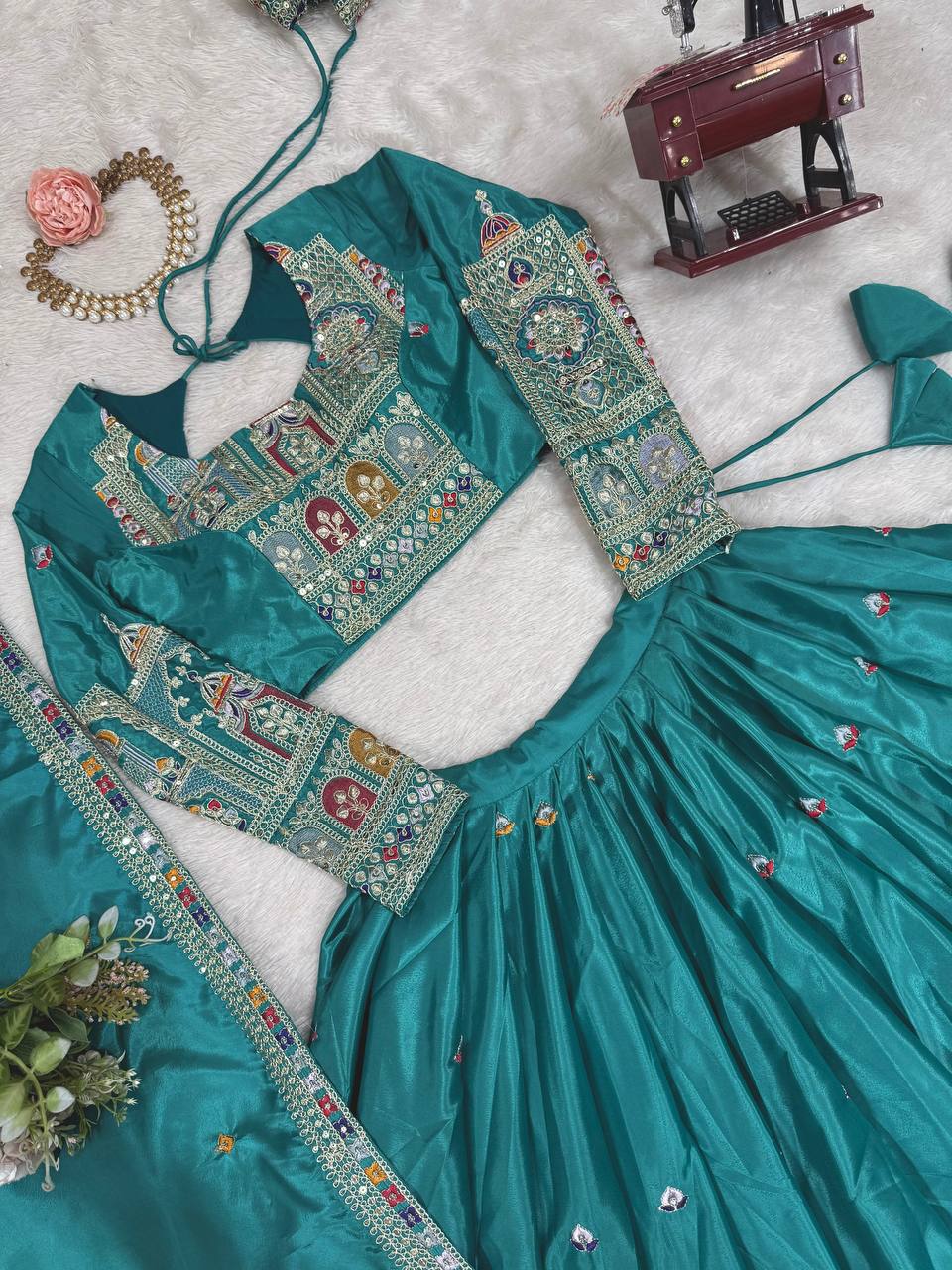 Natural Crep Silk With Coding Dori Thread And Sequence Work Lehenga Choli
