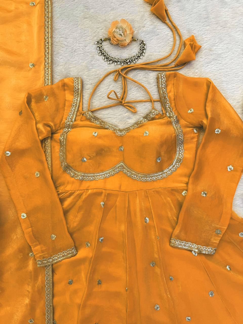 Beautifull Fendy Silk With Thread And Sequience Work Anarkali