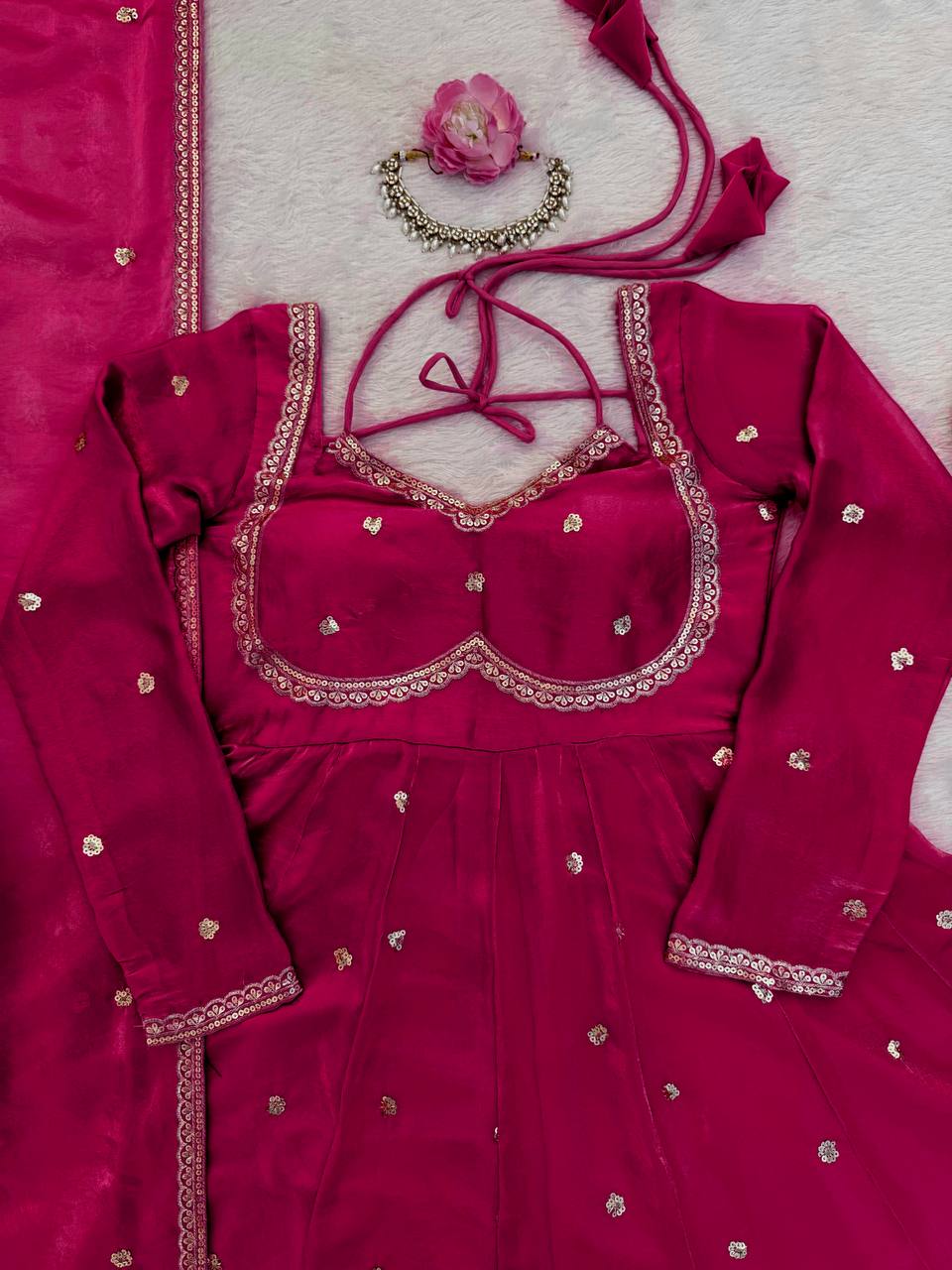 Beautifull Fendy Silk With Thread And Sequience Work Anarkali