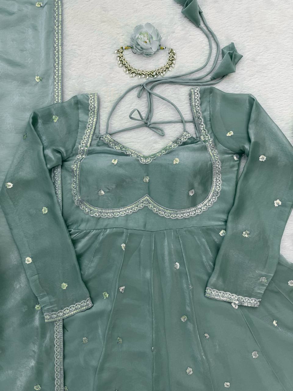 Beautifull Fendy Silk With Thread And Sequience Work Anarkali