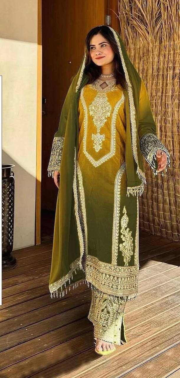 Dual Tone Peding Chinon Silk Coding Dori Work Top Pent