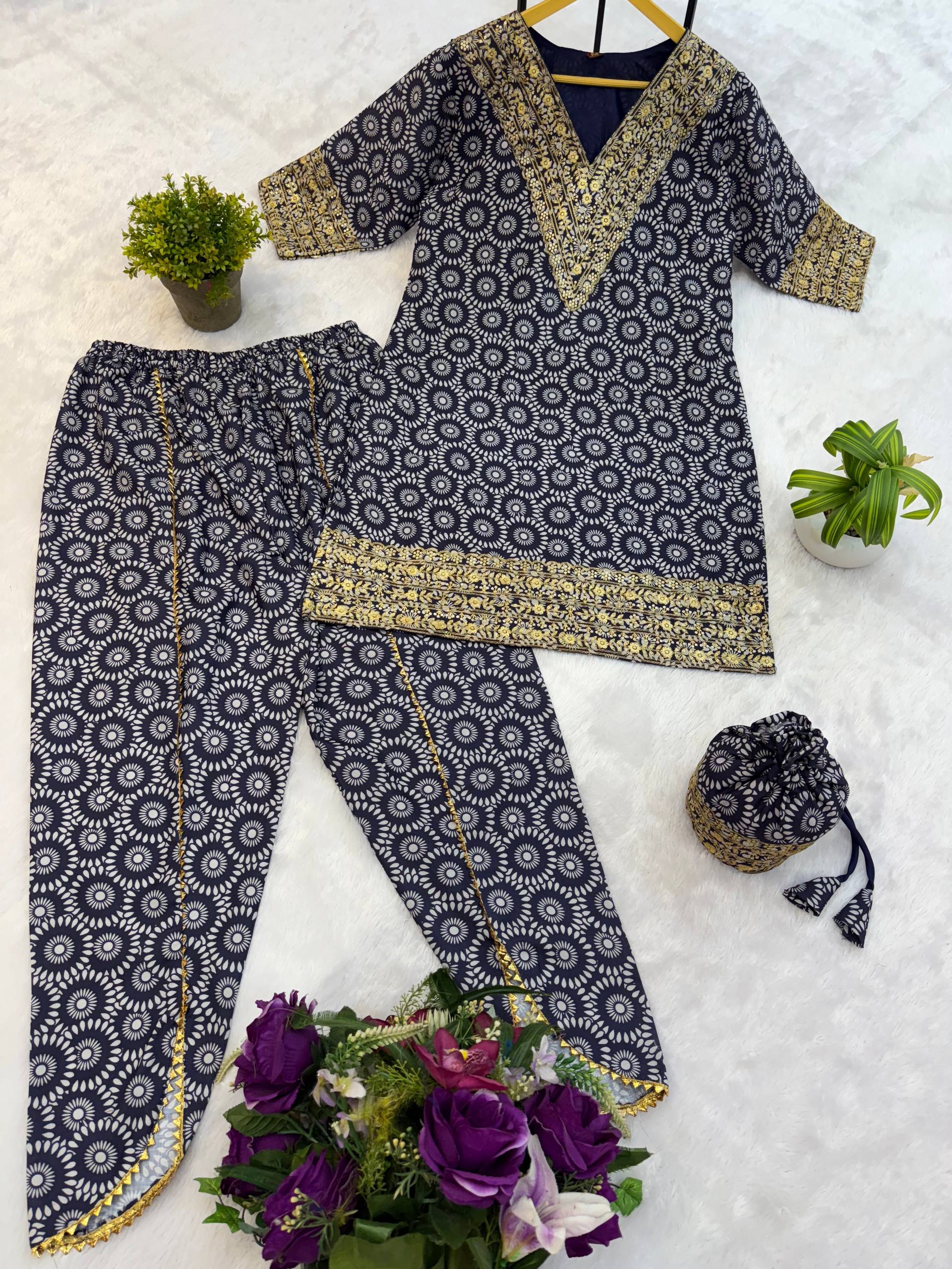 Pure Mul Cotton With Embroidry Work Top Pent