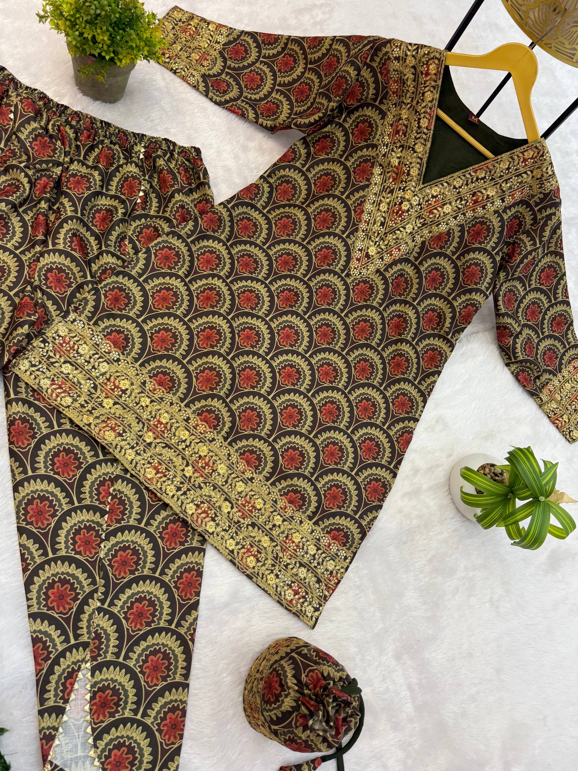 Pure Mul Cotton With Embroidry Work Top Pent