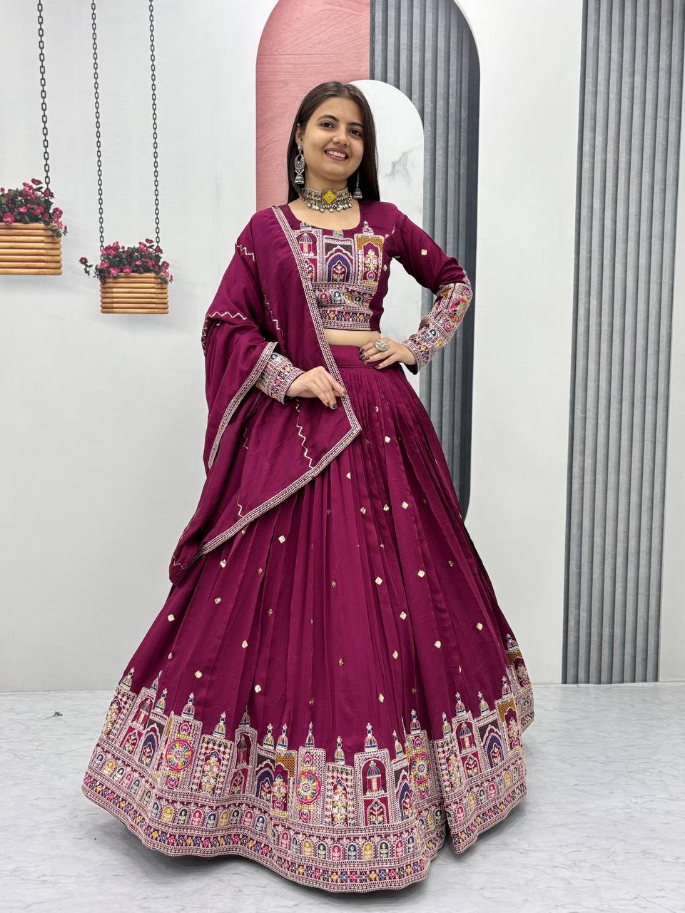 Navratri Special Pure Vichitra Coding Sequence Work Lehenga Choli