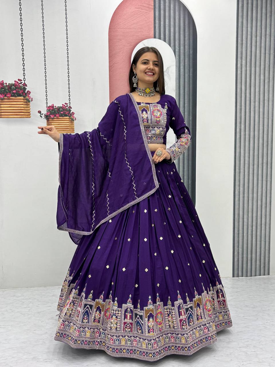Navratri Special Pure Vichitra Coding Sequence Work Lehenga Choli