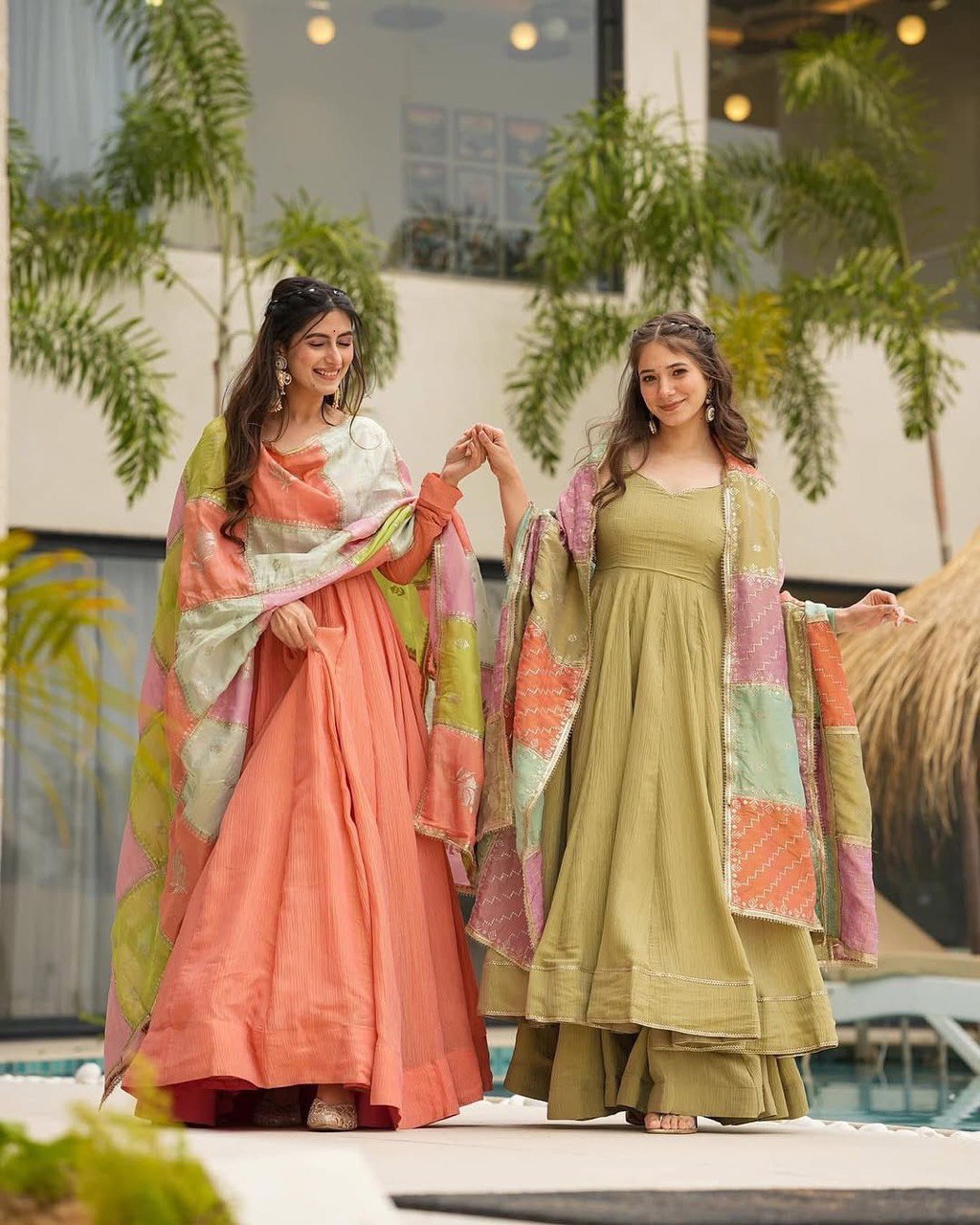 Chinnon Silk With Plain Work And Full Stitched Anarakali Gown