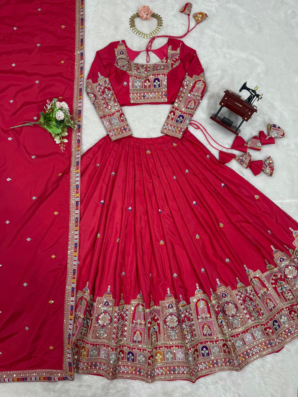 Natural Crep Silk With Coding Dori Thread And Sequence Work Lehenga Choli