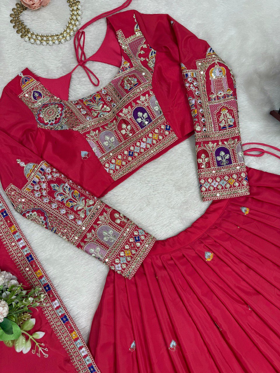 Natural Crep Silk With Coding Dori Thread And Sequence Work Lehenga Choli