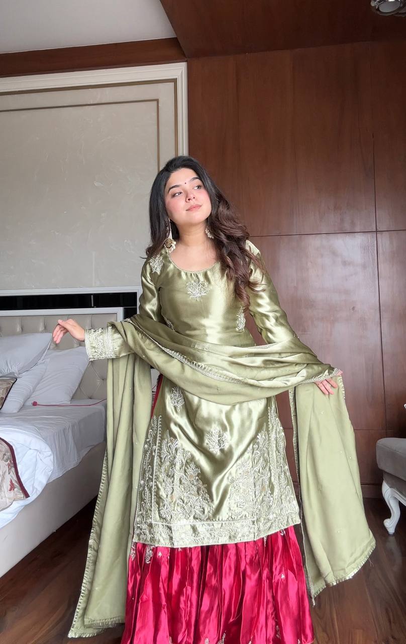New Embroidery Sequence Work Top Sharara Set