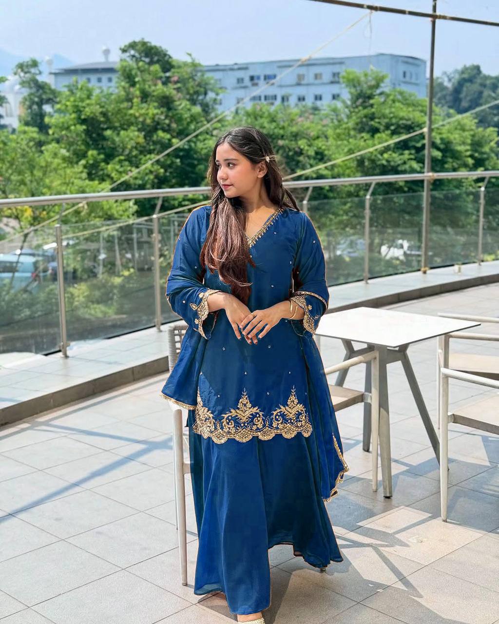 Heavy Faux Georgette Embroidery Work Top Plazzo