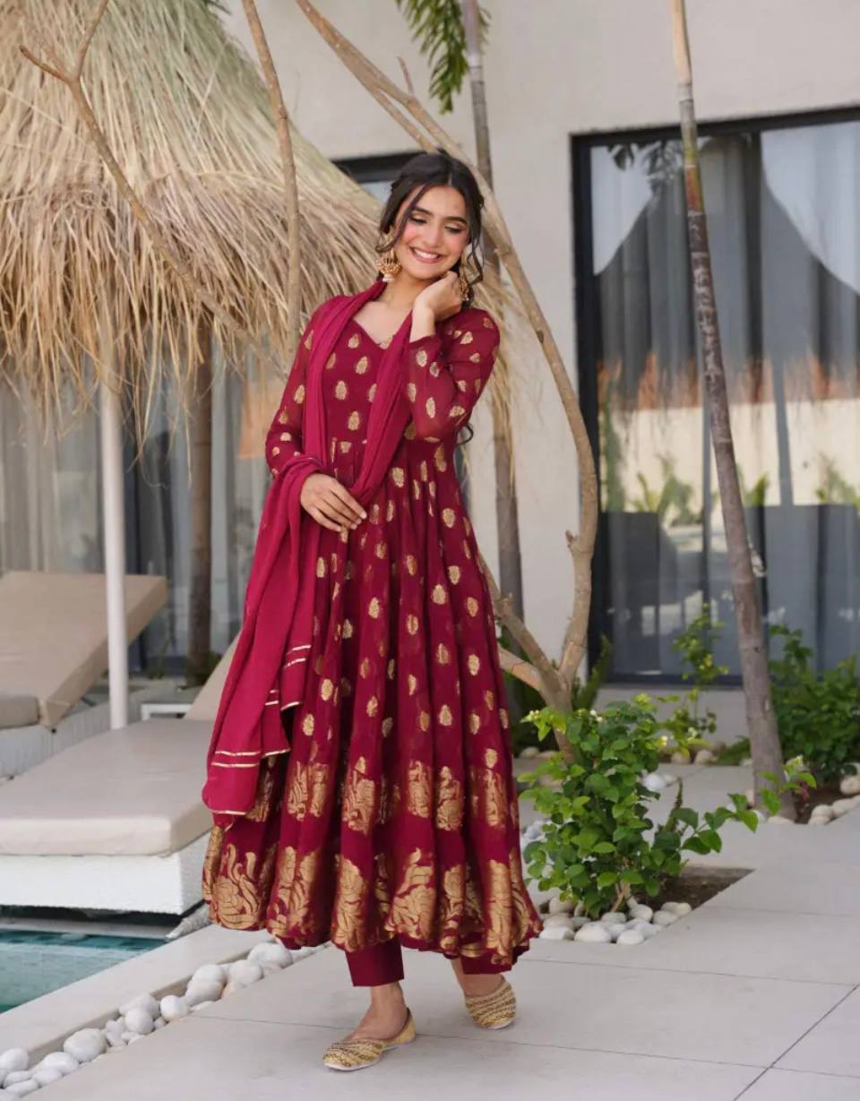 Havy Faux Georgette Embroidery Work Gown