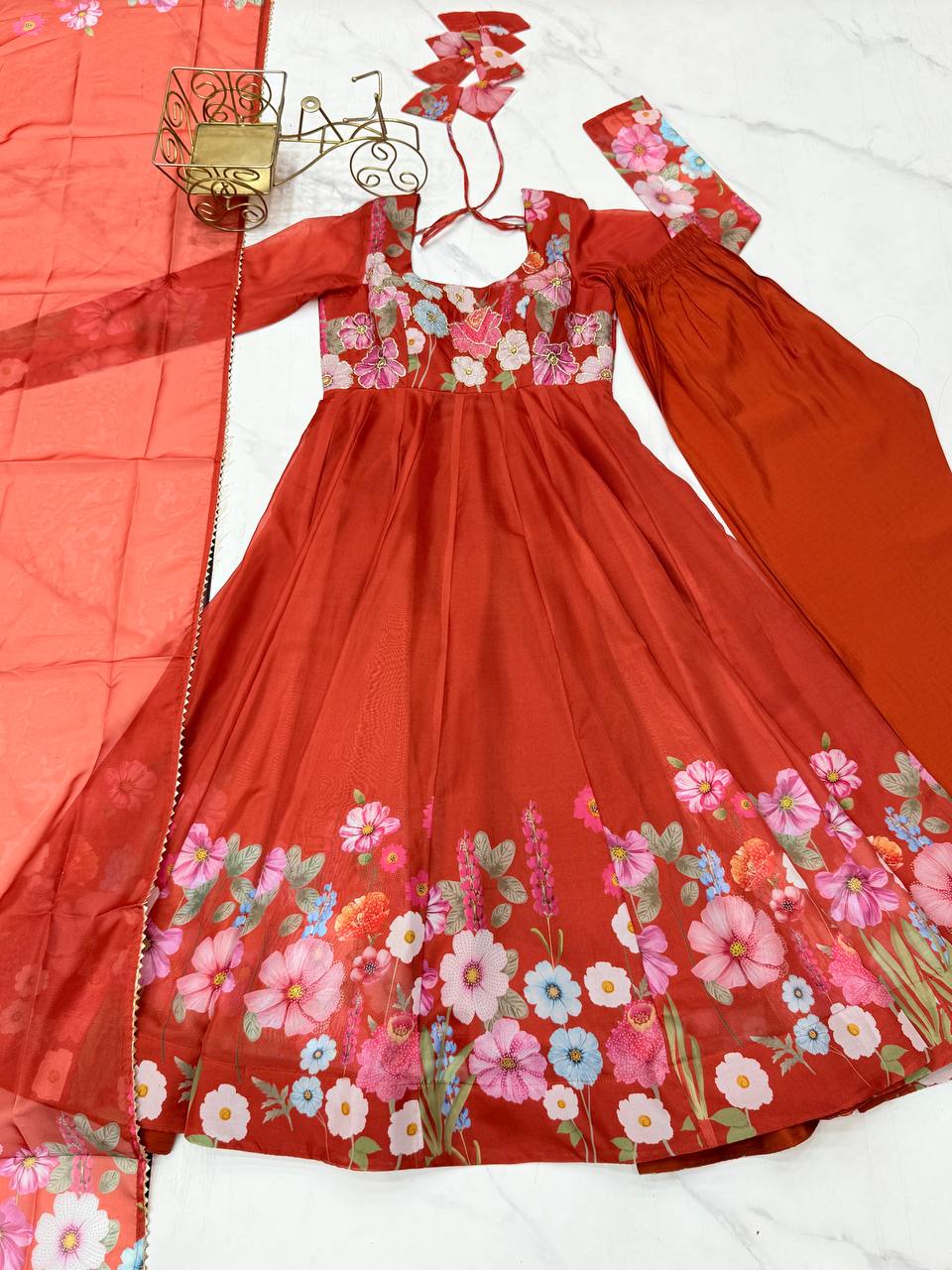 Beautiful Floral Position Outing Work Full Stitched Anarakali Gown