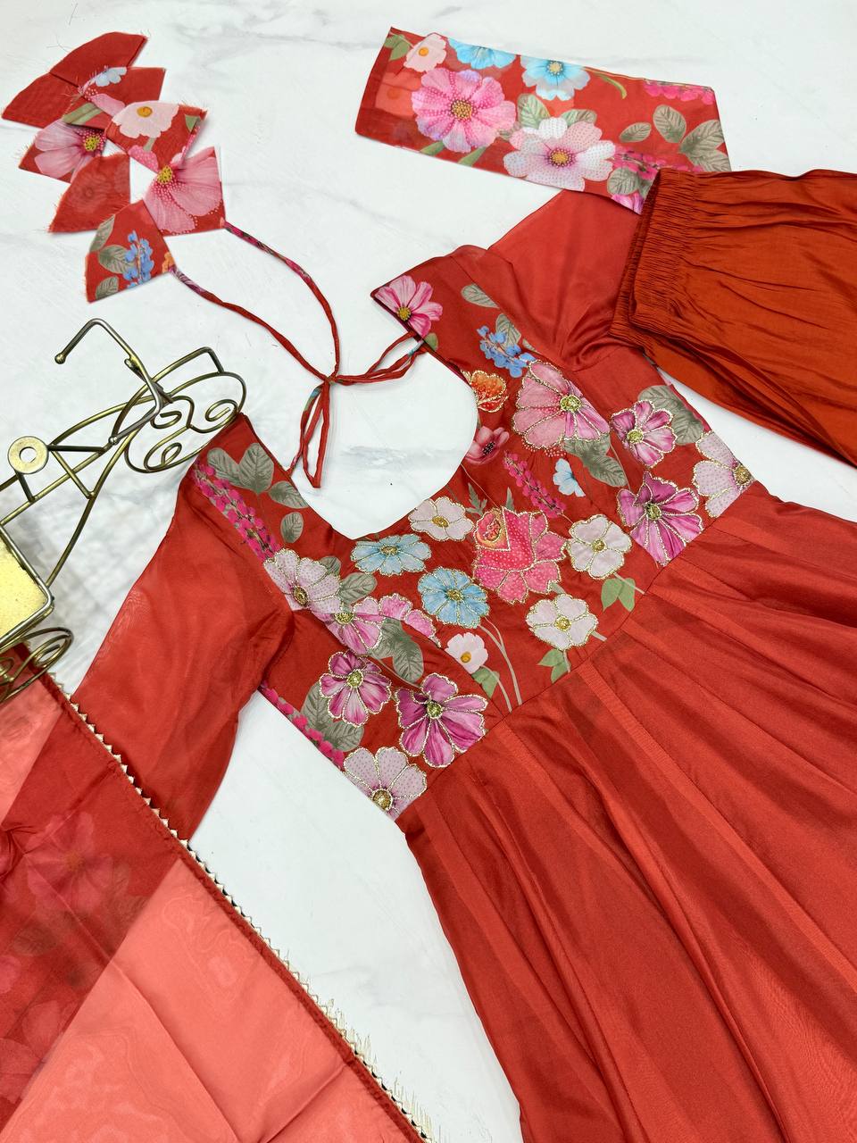 Beautiful Floral Position Outing Work Full Stitched Anarakali Gown