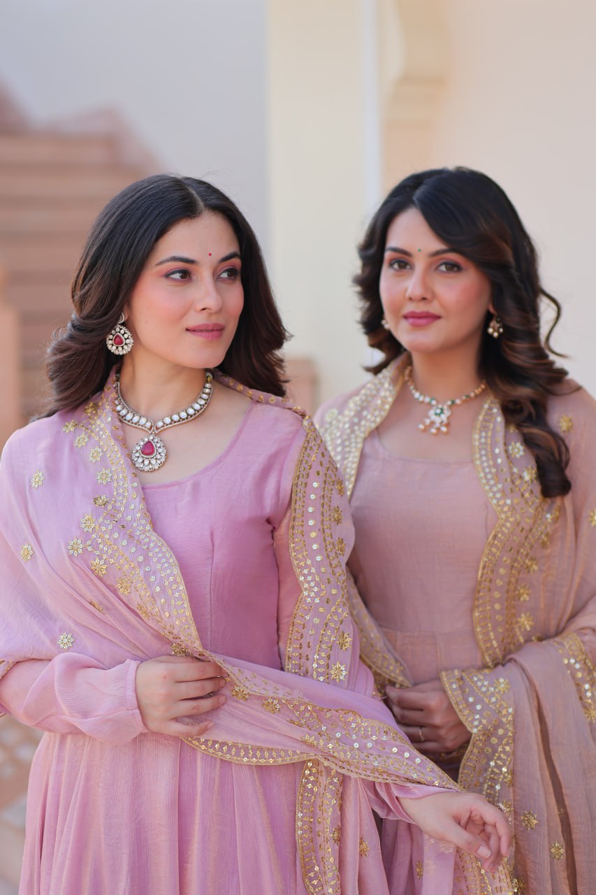 Fendy Chiffon Cotton Lining With Full Sleeve Gown