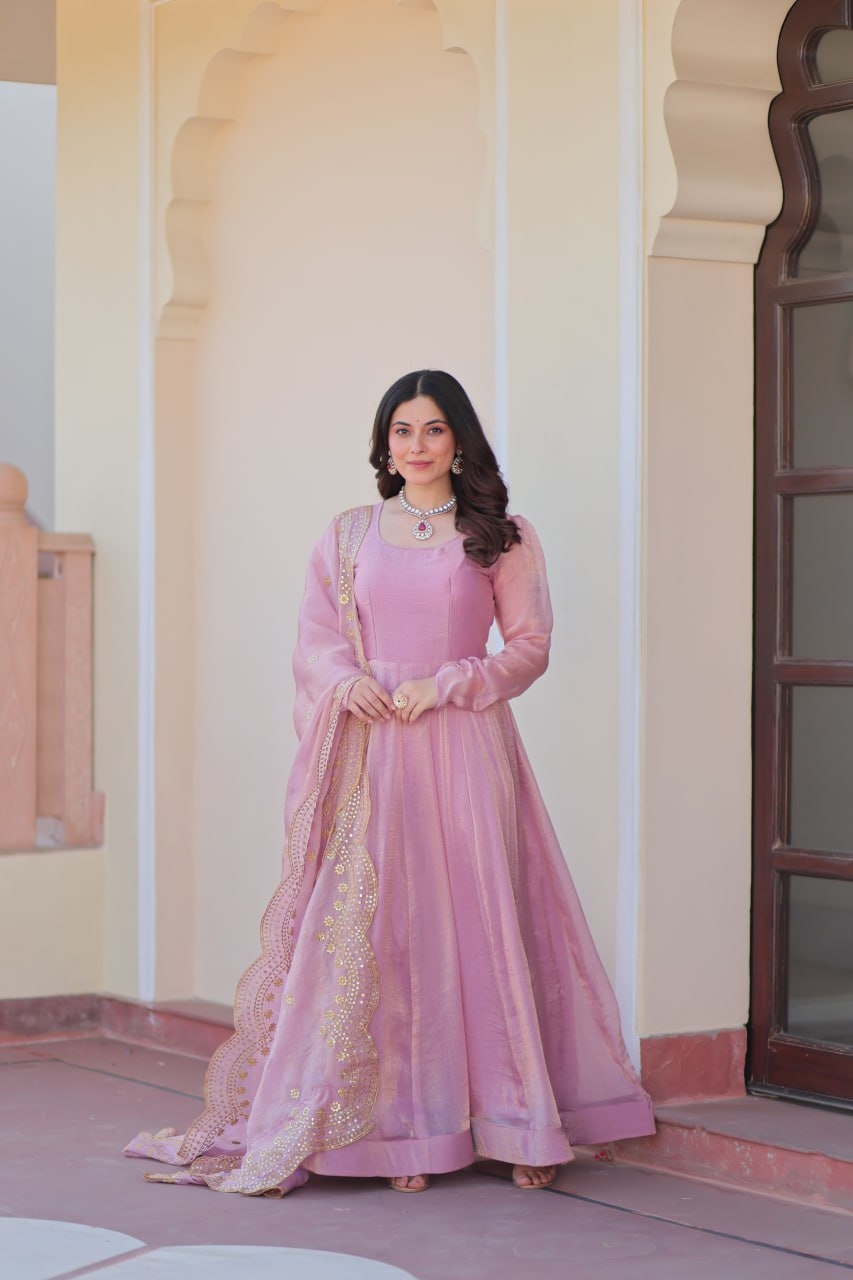Fendy Chiffon Cotton Lining With Full Sleeve Gown