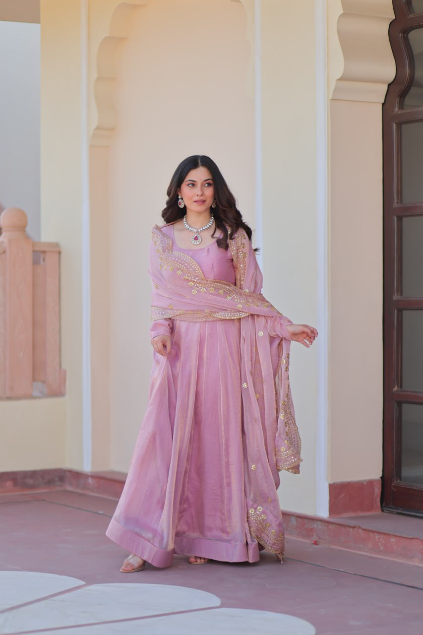 Fendy Chiffon Cotton Lining With Full Sleeve Gown