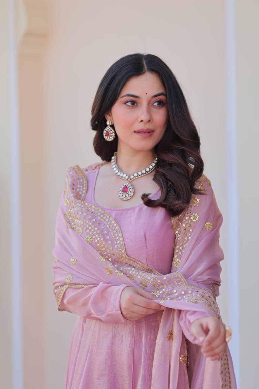 Fendy Chiffon Cotton Lining With Full Sleeve Gown