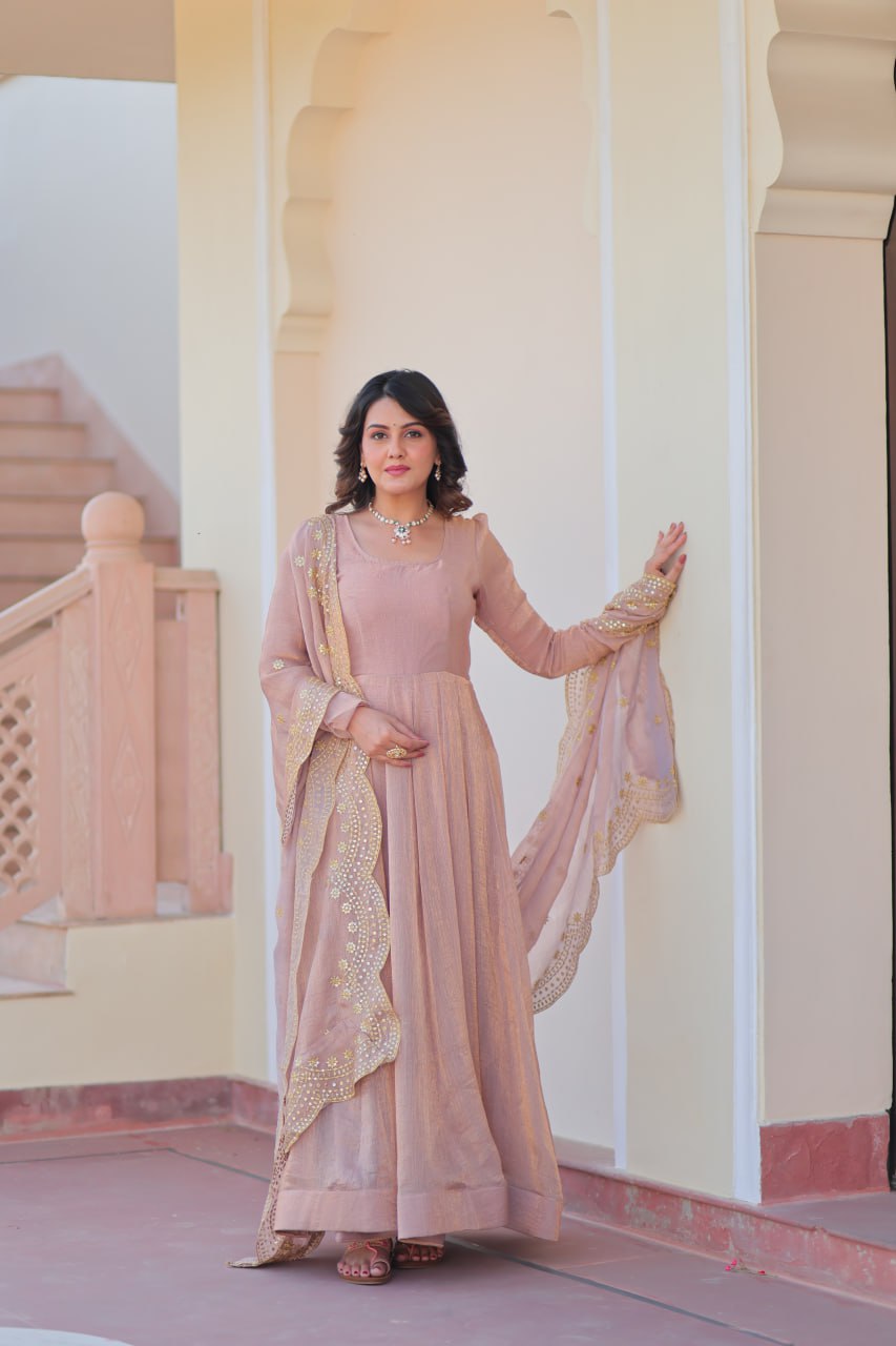 Fendy Chiffon Cotton Lining With Full Sleeve Gown