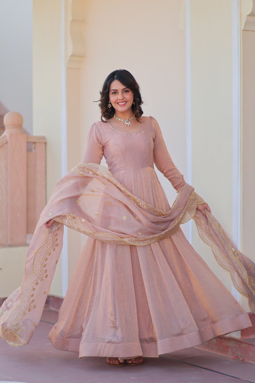 Fendy Chiffon Cotton Lining With Full Sleeve Gown